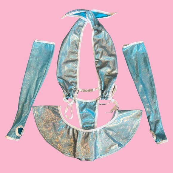 Shay Kawaii Bad Bunny Slingshot Set w/ Arm Sleeves Liquid Turquoise C Cup Small - Picture 2 of 6